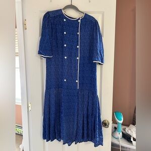 Vintage Neiman Marcus Drop Waist Double Breasted Silk Dress Size 10